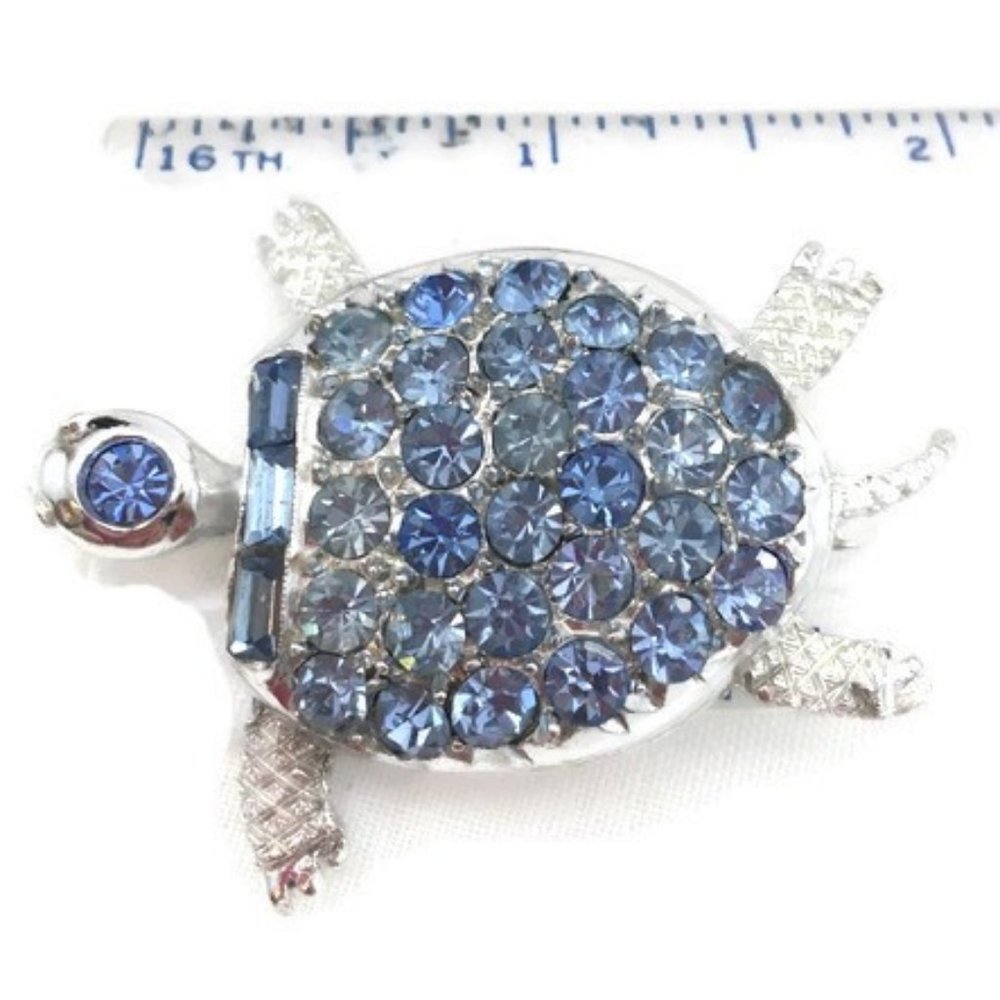 Vintage PELL Turtle Brooch Pin Rhinestone - Picture 2 of 5